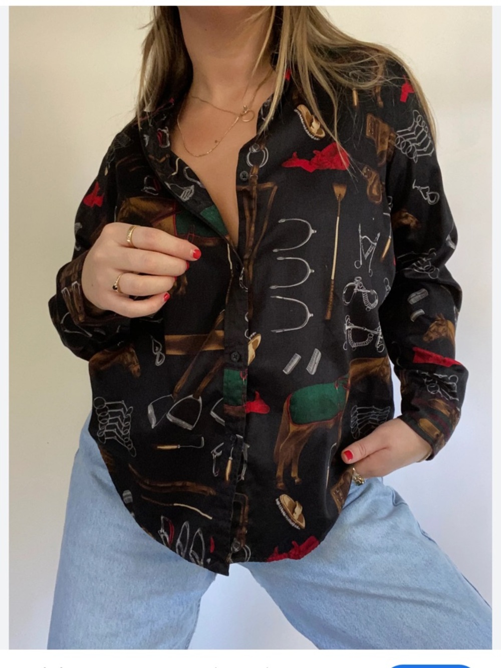 Vintage Women's Lauren Ralph Lauren Horse Equestrian Black Button Up Size M - Picture 9 of 9
